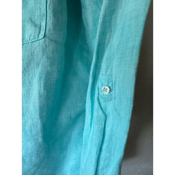 Talbots Linen Split Neck Roll-up Sleeves Linen Top in light Blue Size M - Picture 5 of 8